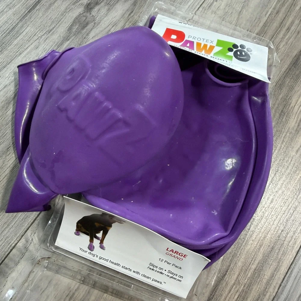 PawZ Rubber Dog Boots Large Waterproof Disposable‎ Reusable 12 Pack Purple